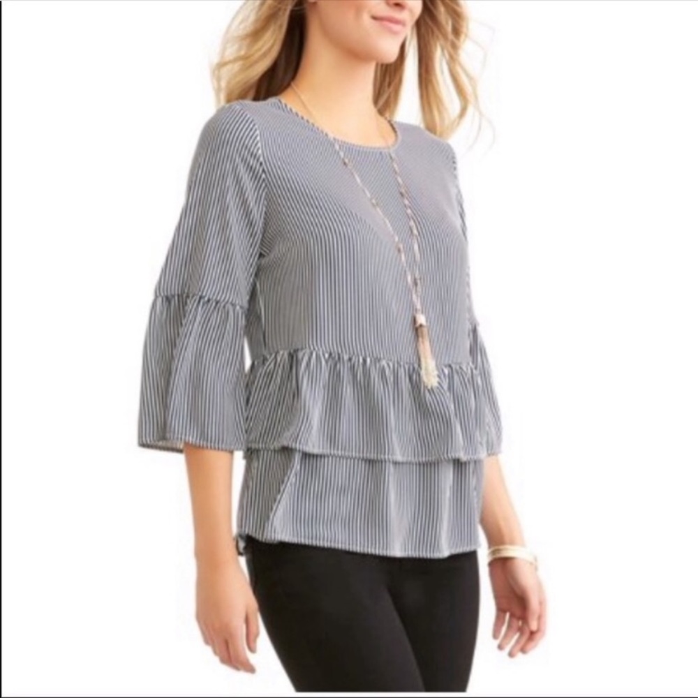 Time & Tru Navy White Stripe Peplum Bell Sleeve XXXL 3X
